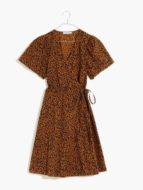 MADEWELL | Flutter-Sleeve Wrap Mini Dress in Painted Leopard 100% cotton